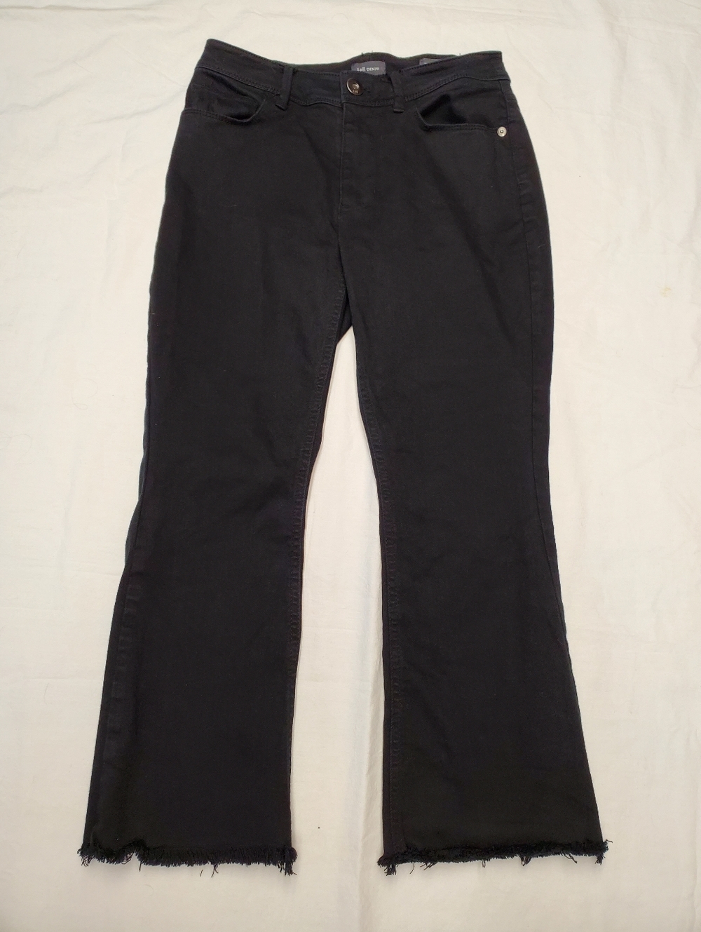J Jill Denim Black Kick Flare Ankle Jeans Size 0 Petite Frayed Hem Stretch Crop